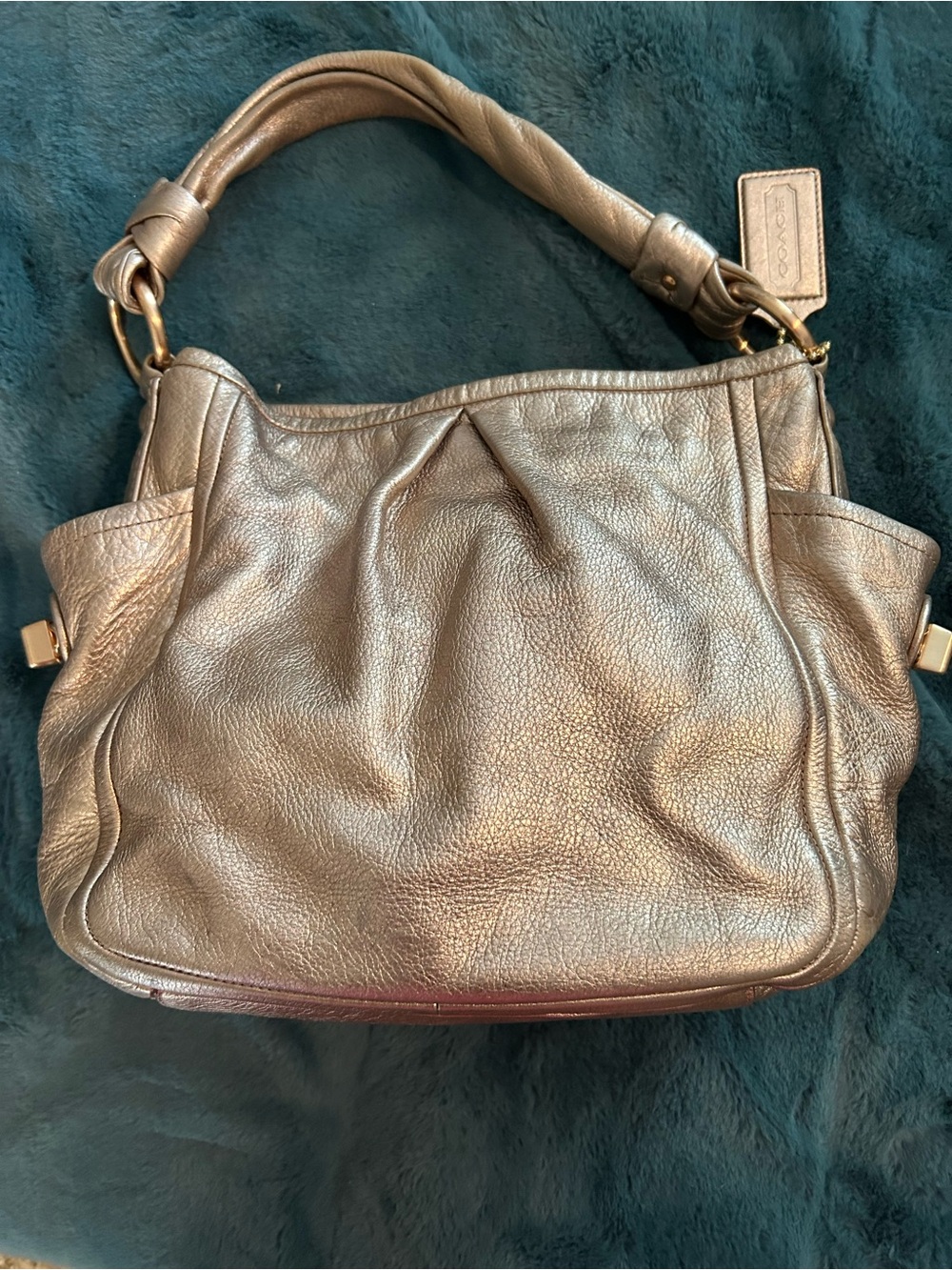 Coach Metallic Rose Gold Leather Shoulder Bag - Women's Hobo
